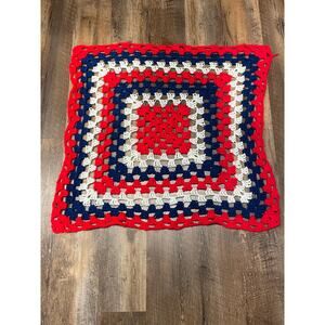 Crocheted Afghan Granny Square Lovey Patriotic 28X28